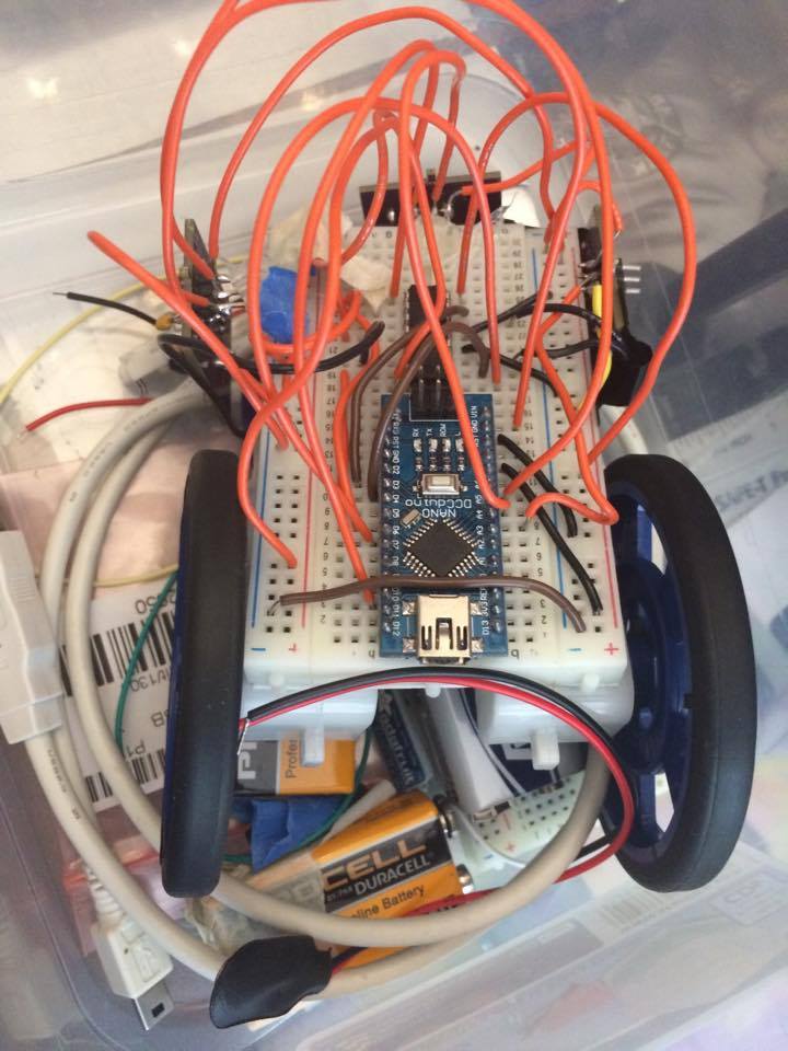 IEEE OPS Final Project. This project (hardware aspect) focused on using the arduino nano as the primary microcontroller, a L239D H Bridge for motor control, a 9V Battery to power the motors, and the internal 5V from the arduino to read IR values and send commands to the motors. The parts were mostly made from Eagle CAD PCB design, and soldered on, and served as an introduction to Micromouse projects. The primary task for this project was to solve a simple maze using PID (software aspect) which stands for proportional integral derivative controller, which uses negative feedback systems and constantly calculates in a periodic manner, the total error, total change in error, and attempts to stabilize the error in each instance to a range where error is too minimal for the car. Additionally, there was also the concept of PWM (pulse width modulation) that required certain parts like the motor to be connected to certain digital pins that allow analog write (analog pins only allow analog read, and most digital pins only allow digital read/ digital write. You can refer to an arduino data sheet for this information) More details can be found in the link (part of list) above.